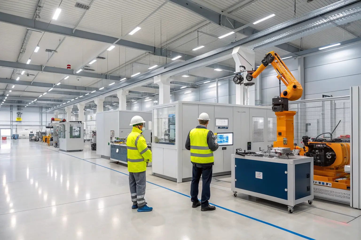 Industrial manufacturing testing equipment and machinery inside testing facility
