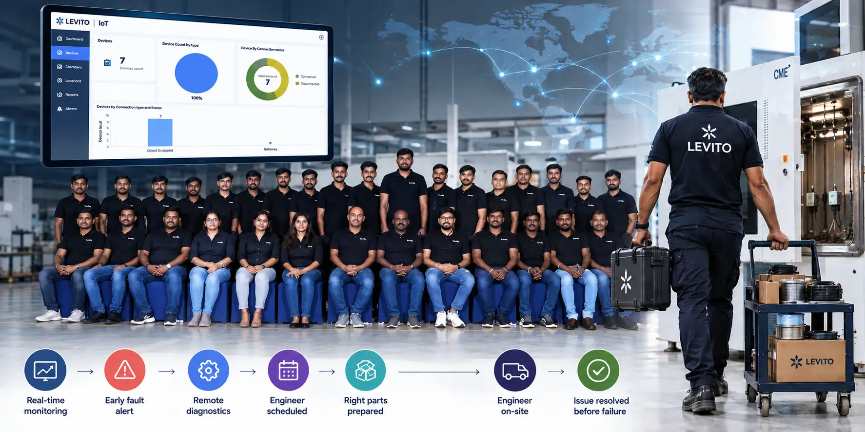 Levito Connect combining IoT equipment monitoring with a field service engineering network for proactive maintenance