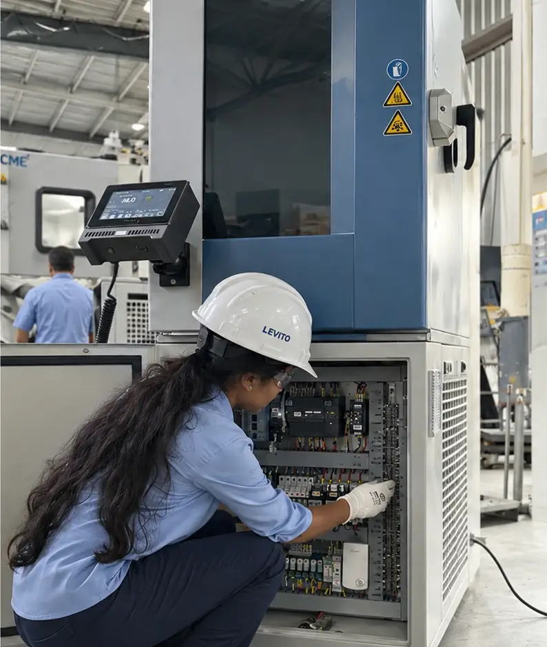 Levito technician servicing and maintaining industrial environmental test equipment